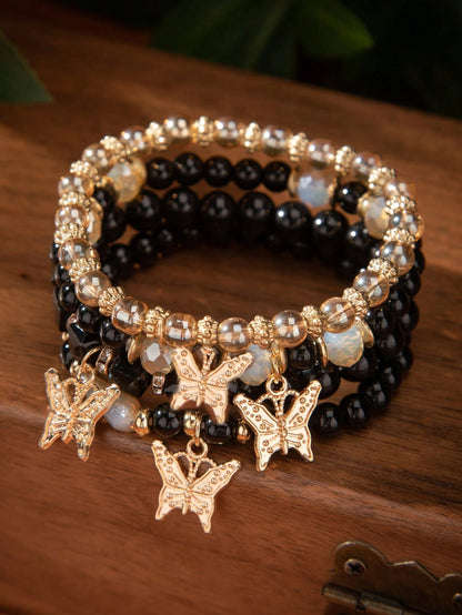 4pcs/Set Bohemian Multi-Layer Beaded Butterfly