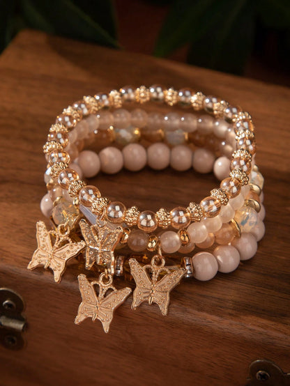 4pcs/Set Bohemian Multi-Layer Beaded Butterfly