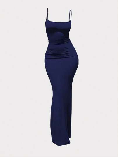 3pcs Pack Pleated Casual Camisole Dresses In Black, Navy Blue And Beige