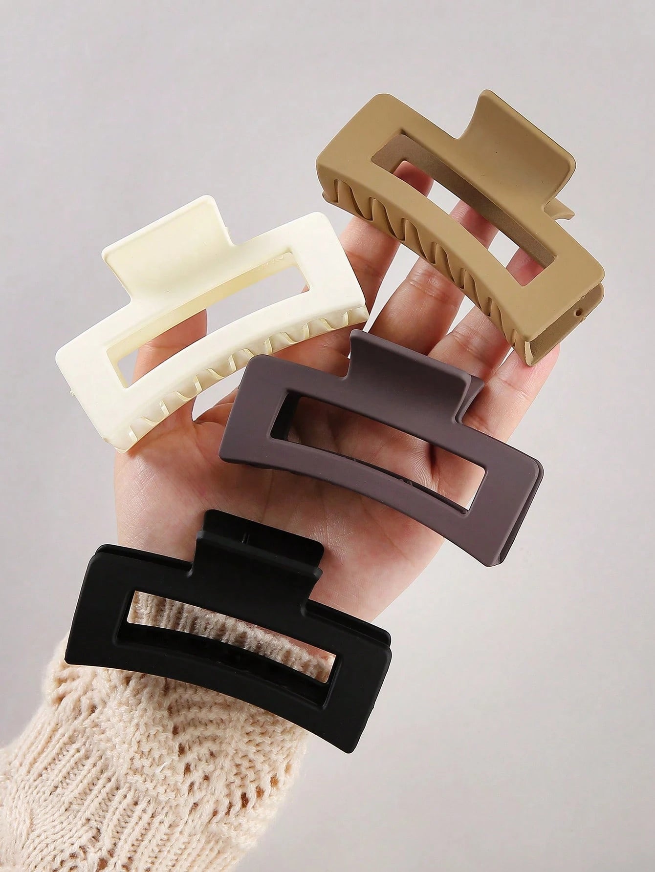 4pc Solid Color Retro Simple Style Plastic Large Hair Clip