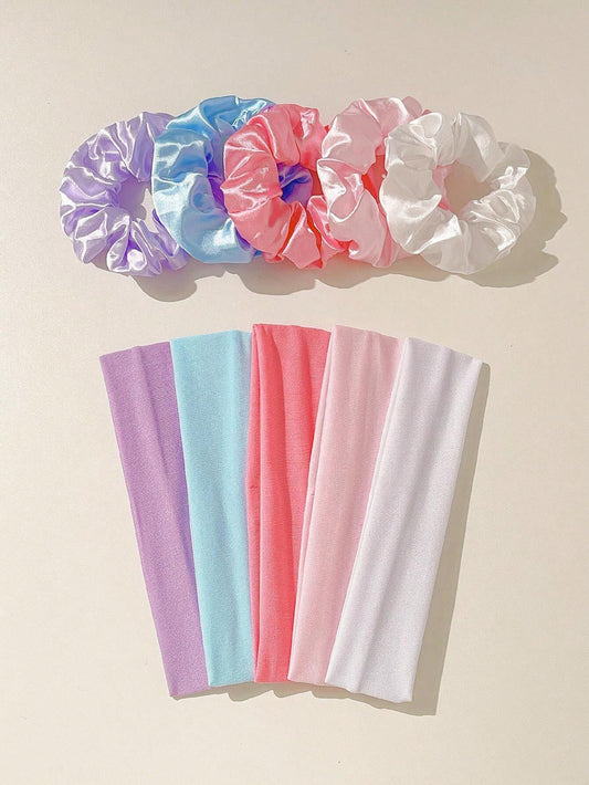 10pcs Hair Ties + Sports Headbands Combination Set