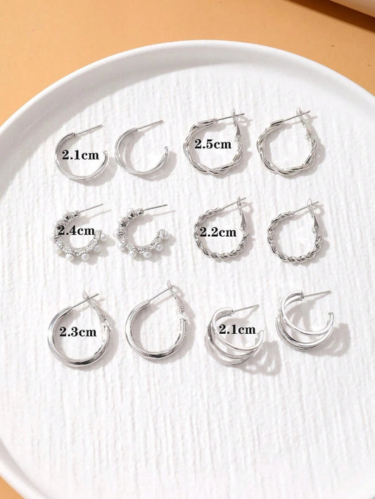 12pcs Elegant Alloy Faux Pearl Earrings Set