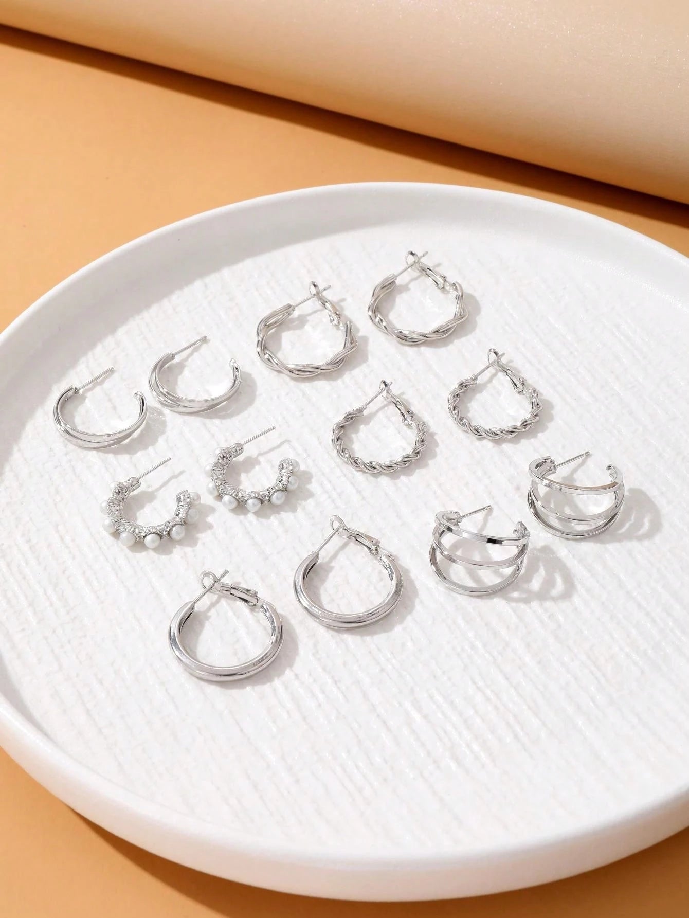 12pcs Elegant Alloy Faux Pearl Earrings Set