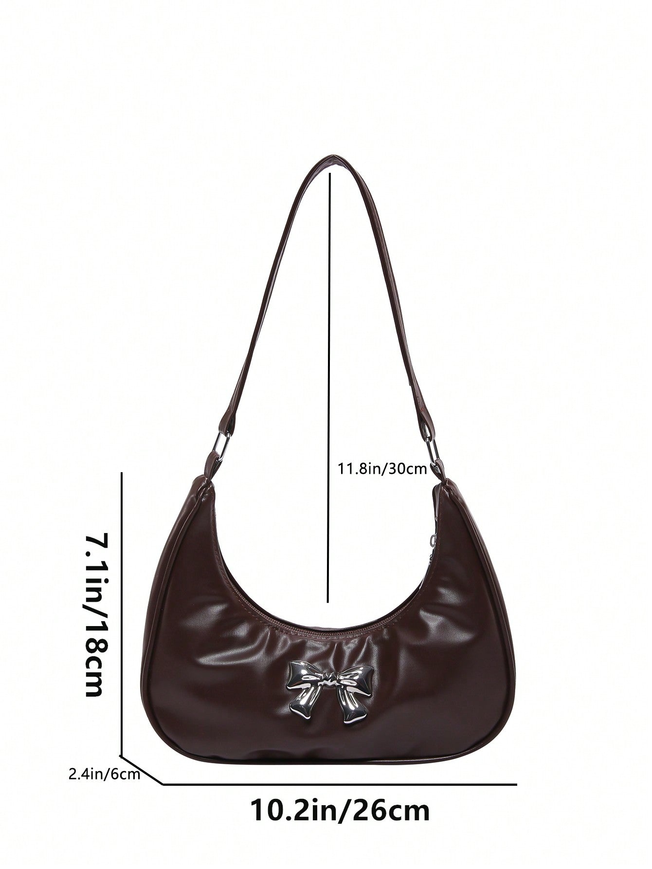 New Arrival Fashionable Metal Bowknot Decor PU Crescent Plain Arc Crescent Underarm Shoulder Handbag, Elegant Women Bag, Autumn, Fashionable Bow Purse For Women