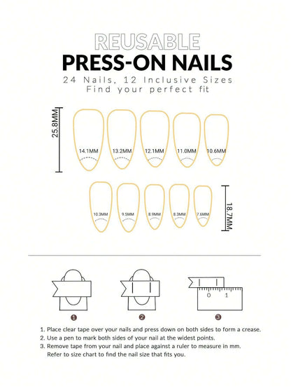 24pcs Press On Nails Long Almond Acrylic Nails