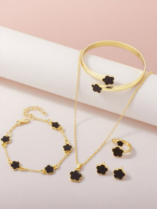6Pcs Minimalist Floral Design Jewelry Set