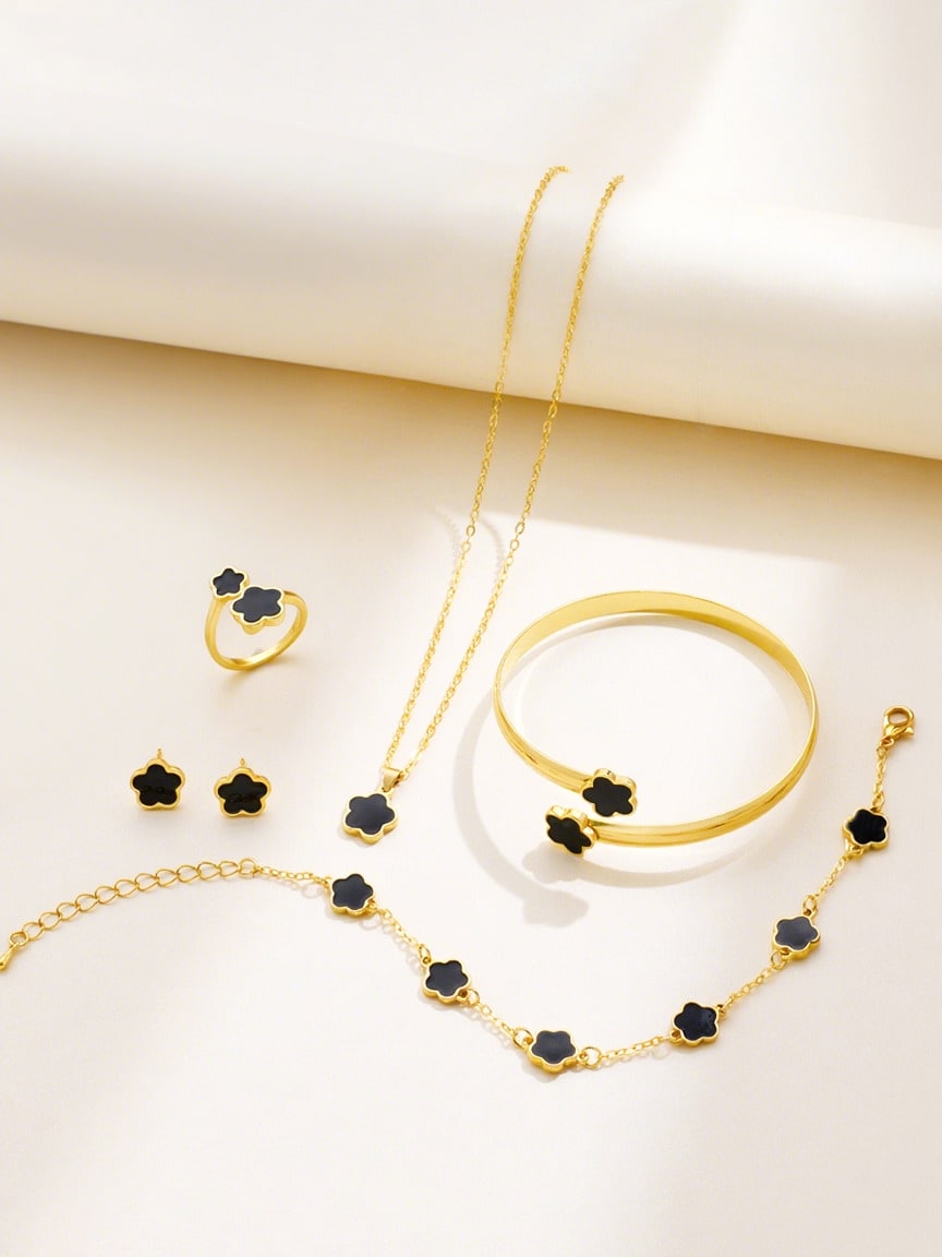 6Pcs Minimalist Floral Design Jewelry Set