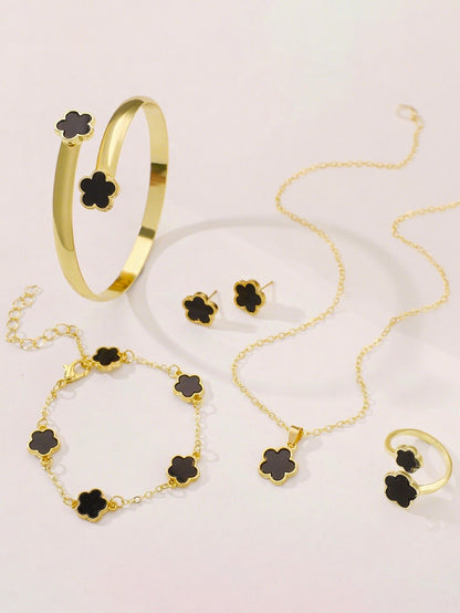 6Pcs Minimalist Floral Design Jewelry Set